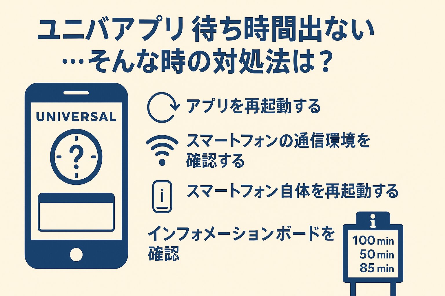 「ユニバアプリ 待ち時間出ない」…そんな時の対処法は?