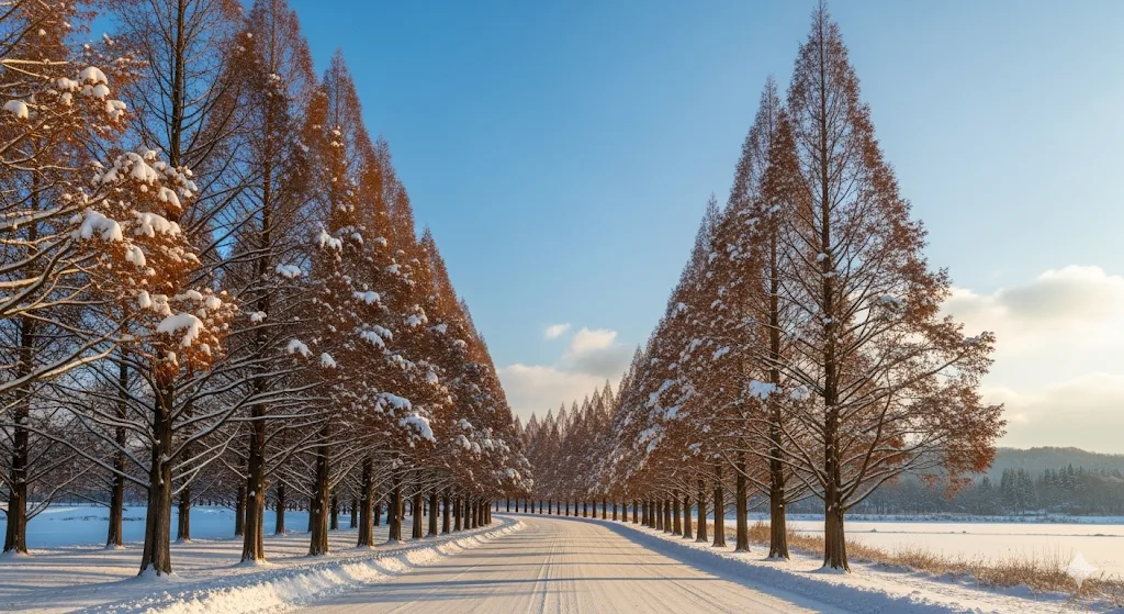 冬の絶景「雪のメタセコイア並木」、見頃はいつから?