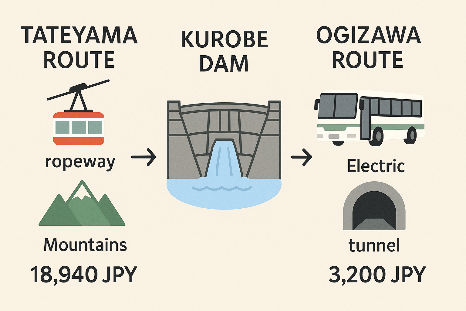立山駅から黒部ダム往復の料金は?扇沢駅発との比較も