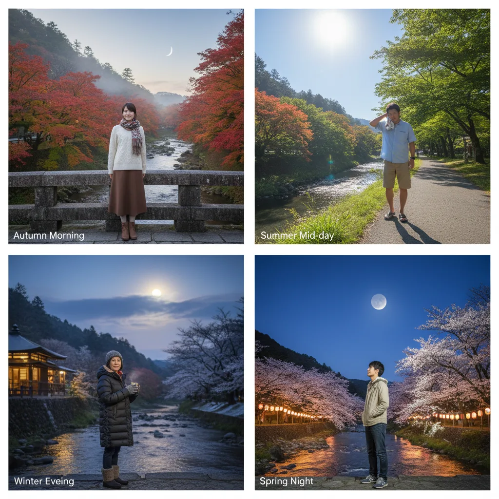 ## 月・時間帯別!香嵐渓の気温と服装ガイド