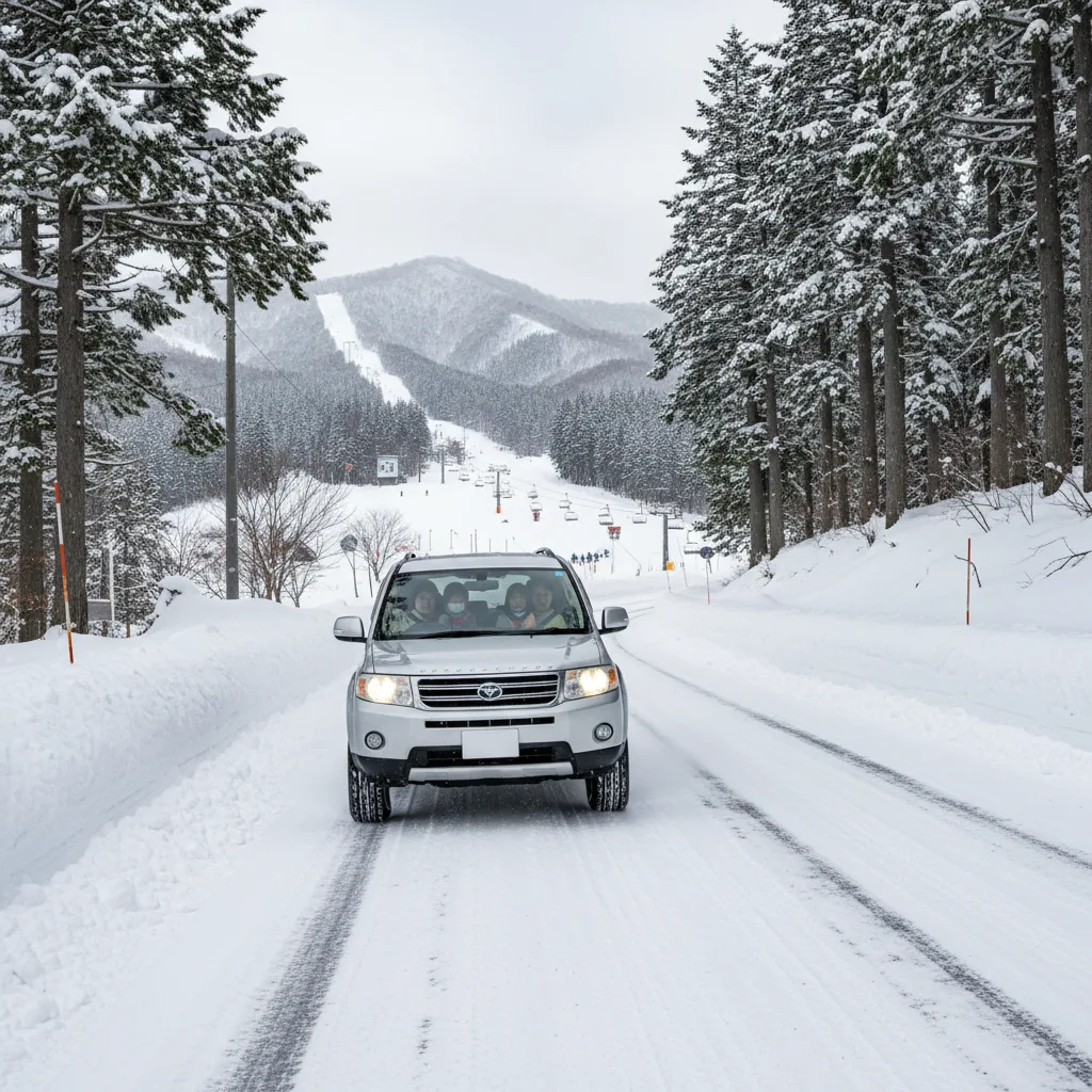 ## ハチ北高原スキー場のスタッドレス走行と道路状況
